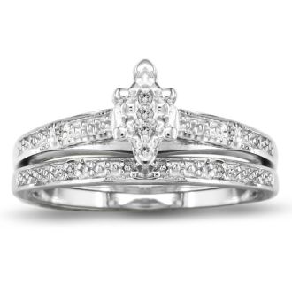 0.08 Carat Diamond Bridal Set In Sterling Silver