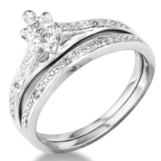 0.08 Carat Diamond Bridal Set In Sterling Silver