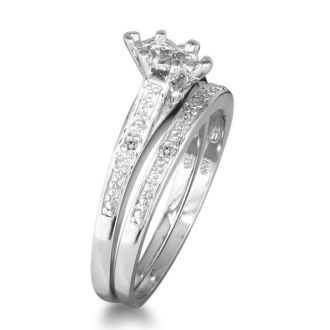 0.08 Carat Diamond Bridal Set In Sterling Silver