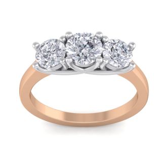 Incredible 2.15 Carat Three Colorless Diamond Ring in 14K Rose Gold.  Spectacular Deal!