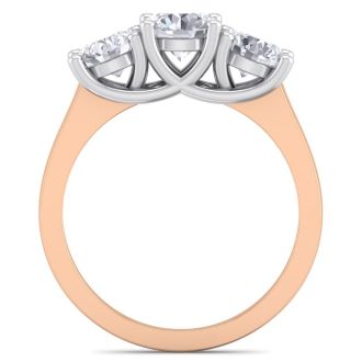 Incredible 2.15 Carat Three Colorless Diamond Ring in 14K Rose Gold.  Spectacular Deal!