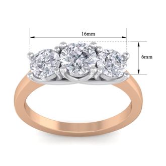 Incredible 2.15 Carat Three Colorless Diamond Ring in 14K Rose Gold.  Spectacular Deal!