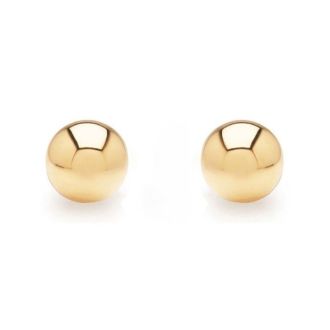24K Yellow Gold Vermeil Polish Finished 6mm Ball Stud Earrings With Friction Backs  