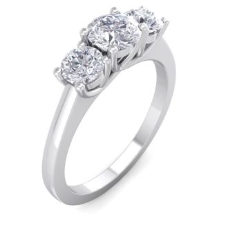 Moissanite Engagement Ring; 1 Carat Moissanite Three Stone Ring In 14 Karat White Gold