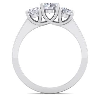 Moissanite Engagement Ring; 1 Carat Moissanite Three Stone Ring In 14 Karat White Gold