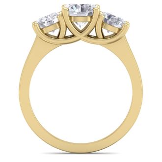 Moissanite Engagement Ring; 2 Carat Moissanite Three Stone Ring In 14 Karat Yellow Gold