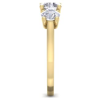 Moissanite Engagement Ring; 2 Carat Moissanite Three Stone Ring In 14 Karat Yellow Gold