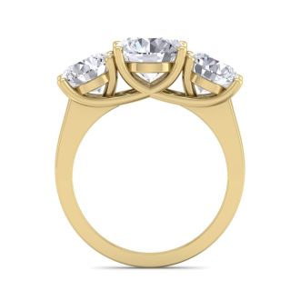 Moissanite Engagement Ring; 4 Carat Moissanite Three Stone Ring In 14 Karat Yellow Gold. Huge Amazing Ring!
