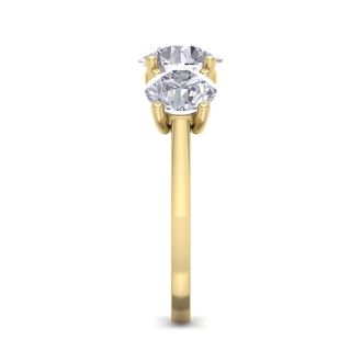 Moissanite Engagement Ring; 4 Carat Moissanite Three Stone Ring In 14 Karat Yellow Gold. Huge Amazing Ring!
