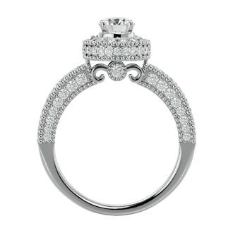 Moissanite Engagement Ring; 1 1/2 Carat Moissanite Halo Engagement Ring In 14 Karat White Gold