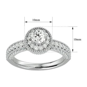 Moissanite Engagement Ring; 1 1/2 Carat Moissanite Halo Engagement Ring In 14 Karat White Gold