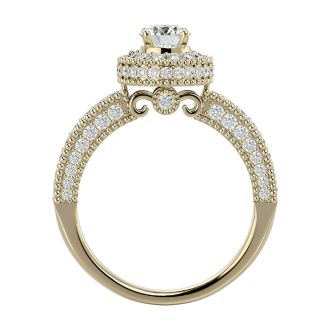 Moissanite Engagement Ring; 1 1/2 Carat Moissanite Halo Engagement Ring In 14 Karat Yellow Gold