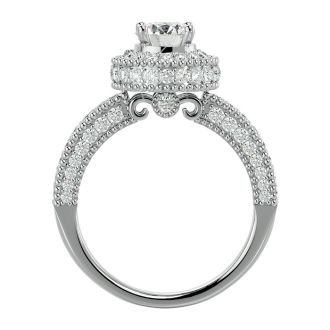 Moissanite Engagement Ring; 1 3/4 Carat Moissanite Halo Engagement Ring In 14 Karat White Gold