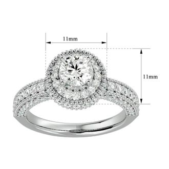 Moissanite Engagement Ring; 1 3/4 Carat Moissanite Halo Engagement Ring In 14 Karat White Gold