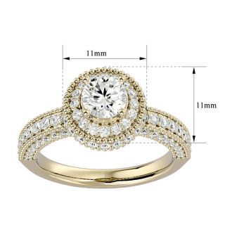 1 3/4 Carat Halo Diamond Engagement Ring In 14 Karat Yellow Gold
