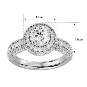 Moissanite Engagement Ring; 2 1/2 Carat Moissanite Halo Engagement Ring In 14 Karat White Gold