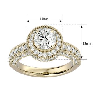 Moissanite Engagement Ring; 2 1/2 Carat Moissanite Halo Engagement Ring In 14 Karat Yellow Gold