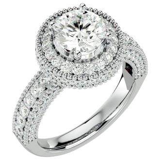 Moissanite Engagement Ring; 2 3/4 Carat Moissanite Halo Engagement Ring In 14 Karat White Gold