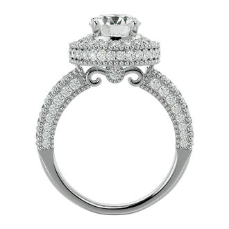 Moissanite Engagement Ring; 2 3/4 Carat Moissanite Halo Engagement Ring In 14 Karat White Gold