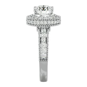 Moissanite Engagement Ring; 2 3/4 Carat Moissanite Halo Engagement Ring In 14 Karat White Gold