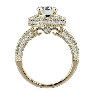 Moissanite Engagement Ring; 2 3/4 Carat Moissanite Halo Engagement Ring In 14 Karat Yellow Gold