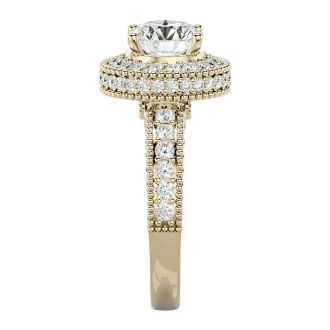 Moissanite Engagement Ring; 2 3/4 Carat Moissanite Halo Engagement Ring In 14 Karat Yellow Gold