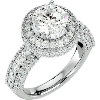 Moissanite Engagement Ring; 3 1/2 Carat Moissanite Halo Engagement Ring In 14 Karat White Gold