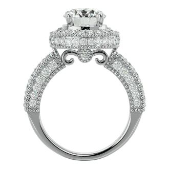 Moissanite Engagement Ring; 3 1/2 Carat Moissanite Halo Engagement Ring In 14 Karat White Gold