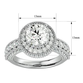 Moissanite Engagement Ring; 3 1/2 Carat Moissanite Halo Engagement Ring In 14 Karat White Gold