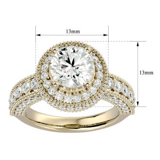 3 1/2 Carat Halo Diamond Engagement Ring In 14 Karat Yellow Gold