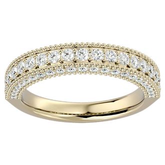 Moissanite Engagement Ring; 1 Carat Moissanite Wedding Band In 14 Karat Yellow Gold