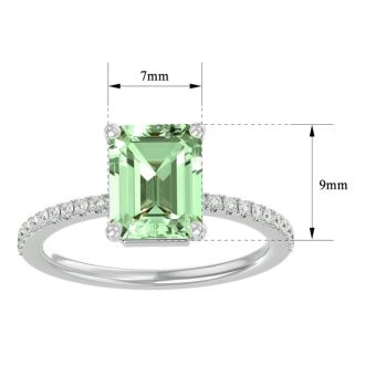 2 1/5 Carat Green Amethyst and Diamond Ring In 14 Karat White Gold