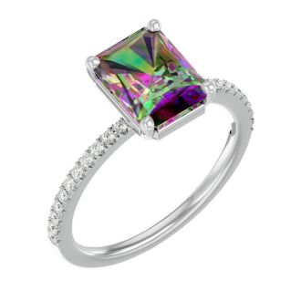 2-1/5 Carat Octagon Shape Mystic Topaz Ring and Diamonds In 14 Karat White Gold