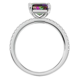2-1/5 Carat Octagon Shape Mystic Topaz Ring and Diamonds In 14 Karat White Gold
