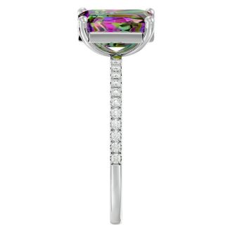 2-1/5 Carat Octagon Shape Mystic Topaz Ring and Diamonds In 14 Karat White Gold