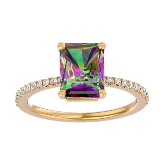 2-1/5 Carat Octagon Shape Mystic Topaz Ring and Diamonds In 14 Karat Yellow Gold