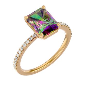2-1/5 Carat Octagon Shape Mystic Topaz Ring and Diamonds In 14 Karat Yellow Gold