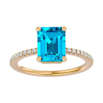 3 Carat Blue Topaz and Diamond Ring In 14 Karat Yellow Gold