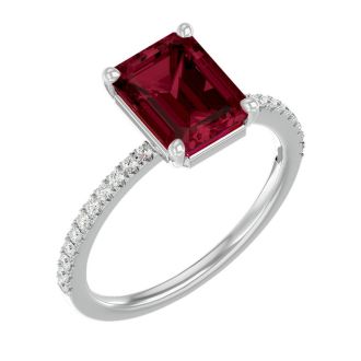 Garnet Ring: Garnet Jewelry: 3 Carat Garnet and Diamond Ring In 14 Karat White Gold