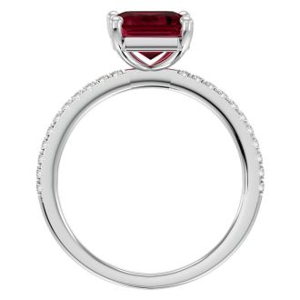 Garnet Ring: Garnet Jewelry: 3 Carat Garnet and Diamond Ring In 14 Karat White Gold