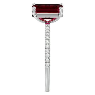 Garnet Ring: Garnet Jewelry: 3 Carat Garnet and Diamond Ring In 14 Karat White Gold