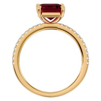 Garnet Ring: Garnet Jewelry: 3 Carat Garnet and Diamond Ring In 14 Karat Yellow Gold