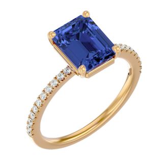 2 1/2 Carat Tanzanite and Diamond Ring In 14 Karat Yellow Gold