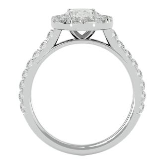 Moissanite Engagement Ring; 1 3/4 Carat Oval Shape Halo Moissanite Engagement Ring In 14 Karat White Gold
