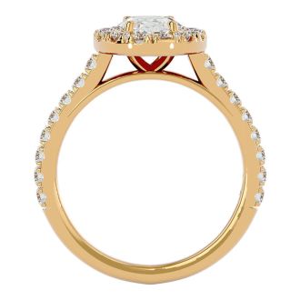 Moissanite Engagement Ring; 1 3/4 Carat Oval Shape Halo Moissanite Engagement Ring In 14 Karat Yellow Gold