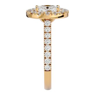 Moissanite Engagement Ring; 1 3/4 Carat Oval Shape Halo Moissanite Engagement Ring In 14 Karat Yellow Gold
