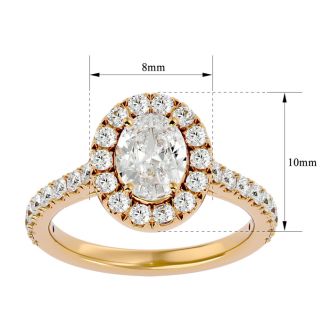 Moissanite Engagement Ring; 1 3/4 Carat Oval Shape Halo Moissanite Engagement Ring In 14 Karat Yellow Gold