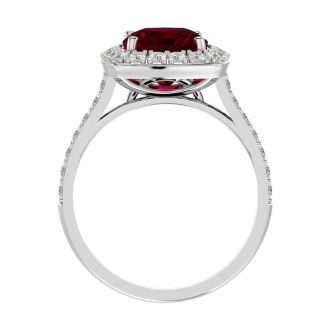5 Carat Cushion Cut Ruby and Halo Diamond Ring In 18K White Gold