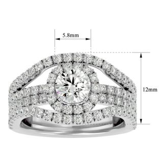 Moissanite Engagement Ring; 2 Carat Moissanite Halo Engagement Ring In 14 Karat White Gold