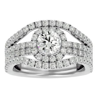 2 Carat Halo Diamond Engagement Ring In 14 Karat White Gold. Fantastic, Large Bridal!  You Will Love This!